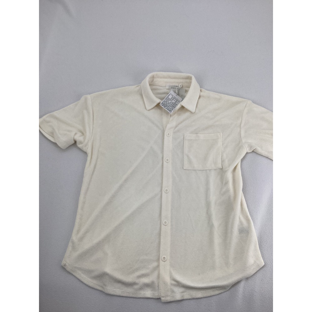 Barefoot Dreams Beach CozyTerry Button Down Shirt Pearl White BDWBC22305 Medium